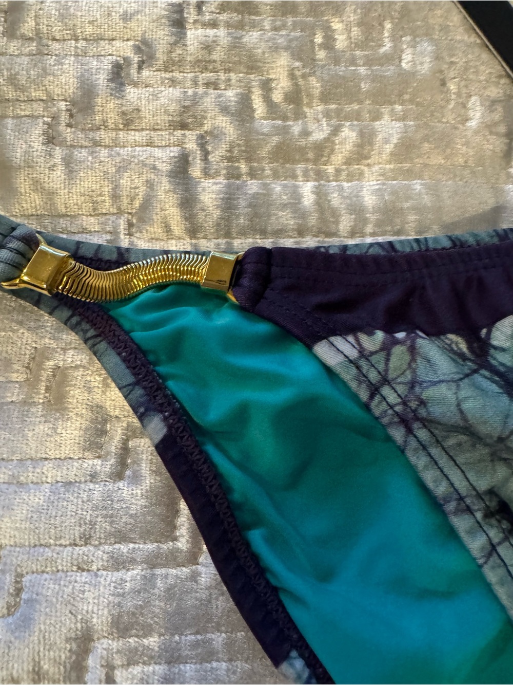 Vix Bikini Bottom, NWT & lining. Teal, purple pattern w/metal trim. Beautiful! - Picture 4 of 5